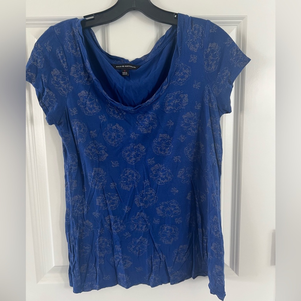 Rock & Republic Royal Blue Skull knit top